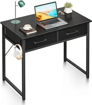 Малко бюро с Плат чекмеджета - за спалня, Бял Работен плот с място за съхранение на нещата, Компютър, бюро за домашния офис за малки помещения, 32 инча