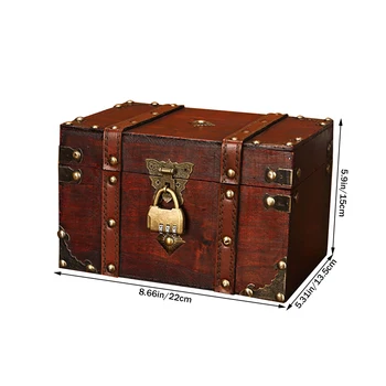 Дървена кутия за съхранение на бижута Квадратен Ретро-калъф за Ръчно изработени украшения, Държач за съкровище, Контейнер с ключалка S