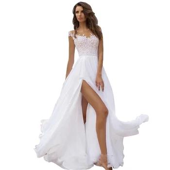 Дамско дантелено шифоновое рокля за бала, бяла вечерна рокля с цепка, бели сватбени рокли за жени, дрехи за партита 2023 година