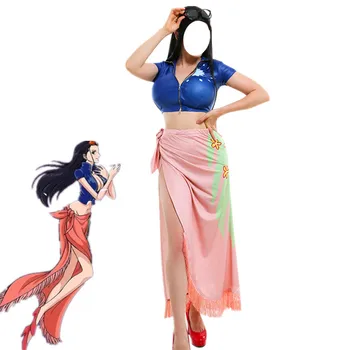 Японското аниме Нико Робин Cosplay костюм Дамски секси пола Синя риза Облекло Хелоуин Карнавальное вечерна рокля
