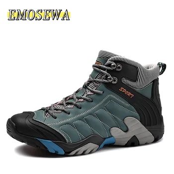 EMOSEWA/ Мъжки Зимни обувки, Непромокаеми Кожени Маратонки, Супер Топли Мъжки обувки, Улични Мъжки туристически обувки, Работни обувки, Размер 38-45