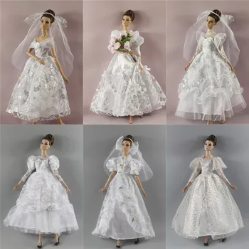 Бяла сватбена рокля, було, букет от цветя, вечерна рокля, костюм за 30-сантиметровой кукли барби FR Xinyi, дрехи за кукли 1/6