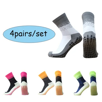 4 чифта / комплект цветни прошивных нескользящих спортни, футболни чорапи, квадратни силиконови футболни чорапи calcetas antideslizantes de futbol
