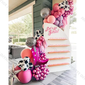 121 бр. Тематичен Розов балон с цветен пръстен и арка от алуминиево фолио Диско 4D балон за булката Сватбена украса за рожден ден момичета