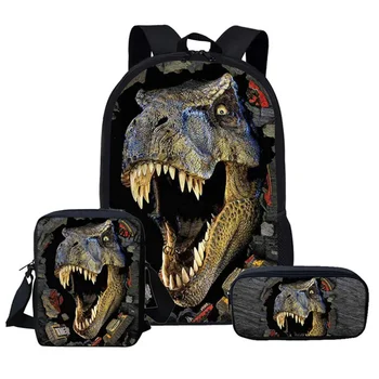 3 бр./компл., училищна чанта за момчета и момичета, раница с хубав динозавром, 3D принт, ученически чанти за ученици, животни, юноши, Момчета, момичета, чанта за книги