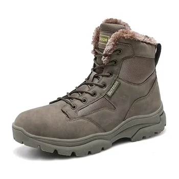 Маркови зимни мъжки обувки, топли мъжки зимни обувки от дебел плюш, нескользящие мъжки ботильоны от мека кожа, водоустойчиви мъжки военни обувки
