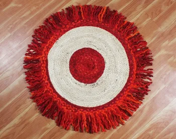Килим от джутового памук, килим с червена четка, кръгла мат ръчно изработени за всекидневната, селски ръчно изработени килими, ръчно оплетена в селски стил, за домашен интериор на спалнята