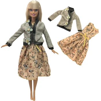 NK NEW, 2 броя / комплект, куклен дрехи, ежедневни облекла, модни сива тениска + модни пола за Барби кукли, аксесоари за детски играчки