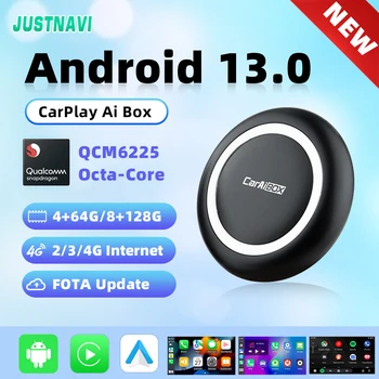 JUSTNAVI Smart AI Box Кабелен и Безжичен Адаптер за Кола CarPlay Android За Fiat 500 New500 500X Argo Panda Android 13 WIFI BT