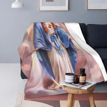 Одеяло на Дева мария от Гуадалупе от коралов руно, Плюшевое Одеяло на Дева Мария Кристиан, супер Меко одеяло за пътуване на открито, юрган за спалня