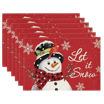 Червени Коледни Зимни Кърпички Комплект Постелки за Коледната празнична маса 12X18 Инча Сезонен Комплект Постелки за Коледната Празнична маса от 6