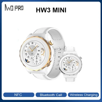 Дамски смарт часовници IWO PRO HW3 Mini с подкрепата на изкуствен интелект NFC, кожена каишка, часовници за обаждания чрез Bluetooth, мониторинг на състоянието часа