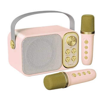 Мини-Караоке-машина За Деца От 2 Безжични Микрофони, Портативни Високоговорители Bluetooth