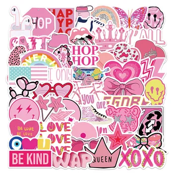 50 бр. розови естетически стикери Y2K, водоустойчив стикер Kawaii за scrapbooking, телефони, преносими компютри, Самозалепващи етикети, консумативи за декор