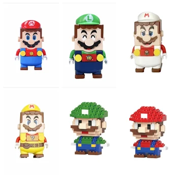 6 възможности Super Mario Bros Blocks Luigi Buliding Blocks Фигурки на екшън-играчки, играчки за сглобяване, кукли mark box, подаръци на децата за рожден Ден