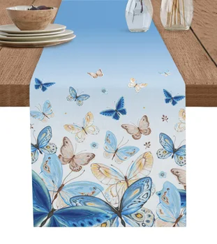 Сънливи Пеперуди Синята Градиент Настолна Пътека Украса на дома Декорация на масата за хранене Декор на масата