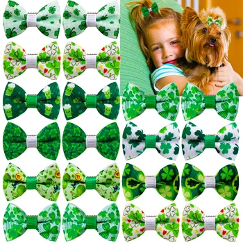 Зелена шнола за домашни любимци, лък за домашни кучета с четырехлистным детелина, носи вратовръзка за кучета, аксесоари за малки кучета, котки, стоки за домашни любимци
