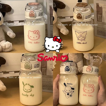 500 мл Sanrio Hello Kitty Прозрачна бутилка за вода с соломинкой Kawaii Kuromi Pachacco Студентска школа Котешки Лапи Преносими бутилки за вода
