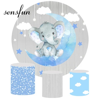 През цялата фон за детската душа, за момчета-слонове Фон за новородени Синята Луна Звезди, Облаци Сиво дърво рожден Ден на Кръг за фотография