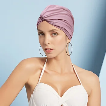 Модерна нова лятна шапка за плуване в басейна за жени, Многоцветен тюрбан, защита за дълга коса, голяма плиссированная шапка за плуване, плажен душ