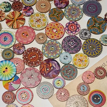 100шт различни кръгли старинни дървени копчета за шиене и аксесоари за облекло - с уникален дизайн и цвят, за да придадат чар