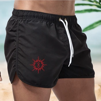 Мъжки спортни къси панталони аниме Berserk Черва, бързо съхнещи шорти за изпълнения на живо, спортни къси панталони с много джобове, летни