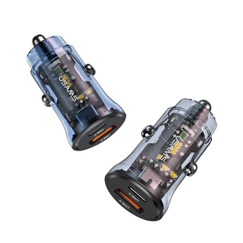 USAMS US-CC164 C32 30 W Прозрачен двухпортовое мини зарядно устройство за зареждане на автомобила при хладно външния осветление
