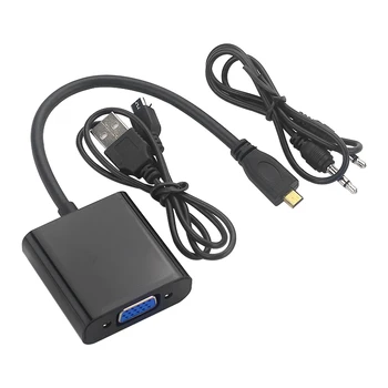 Кабел-Адаптер Micro-HDMI-VGA 1080P Видео Конвертор с Аудиоразъемом USB Кабел Захранване за Камери за Xbox Raspberry Pi 4