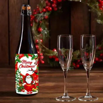 Празнични Етикети За Бутилки вино за Партита, 24 Цветни Самозалепващи Стикер с Щампи Весела Коледа Дядо Коледа за Нови