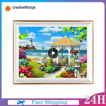 1БР Картина на Морето Пълна бродерия Плажен пейзаж 5D Художествена картина за Декорация на дома от планински кристал