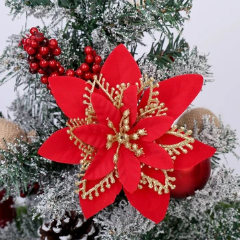 10шт Коледни цветове От червено злато Забавни Коледни Декорации за Имитация на цветя за сватба в Новия 2024 г.