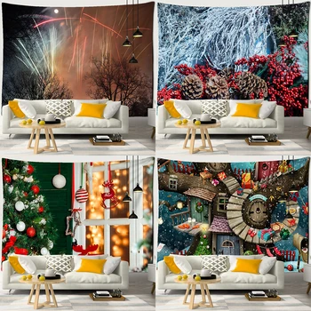 Неоновите Гоблен с изглед към нощ, окачена на стената на вилата, Коледен фон, Текстилен подарък, домашен интериор в стил Бохо Хипи 