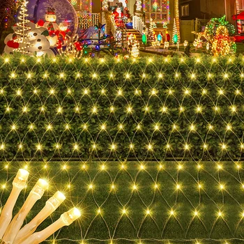 3X2 М 200 Коледни led мрежи Външна мрежа, обертывающая дърво, Светлинно прозорец, Стенни венец, лампа за парти, сватбен декор