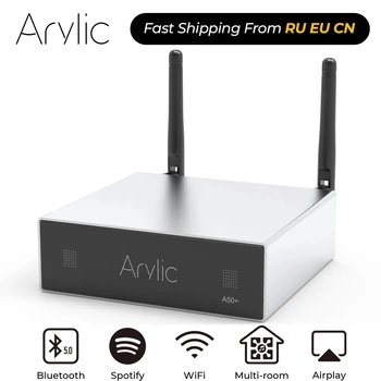 Arylic A50 + Домашна Wi-Fi и Bluetooth-съвместим цифров многостаен усилвател на Hi-Fi Stereo Клас D с безплатно приложение Airplay Equalizer