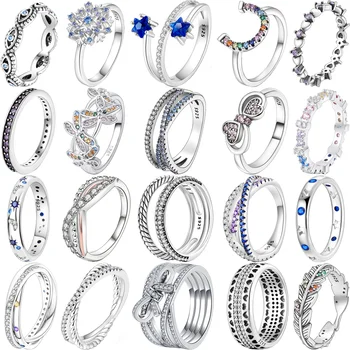 Висококачествено пръстен от сребро 925 проба за жени Оригинален дизайн Пеперуда Снежинка Класика Луксозни бижута сватба