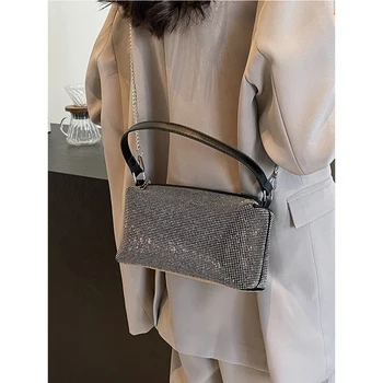 Дамски модни чанти с изкуствени диаманти, квадратна чанта на верига, големи чанти, универсални чанти-незабавни посланици за жени Capcity