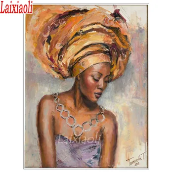 Диамантена бродерия Африка, 5d сам Диамантена живопис ръчно изработени, черна красота, момиче, ръкоделие, Мозайка, Бродерия бод, индивидуален декор снимка