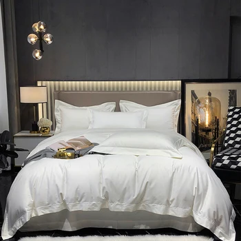 Покривало за легло Twin Size Glamour Hotels Пълен комплект луксозни легла за възрастни, Бял памук комплект зимни в скандинавски минималистичном стил Sabanas Home Fit Kit