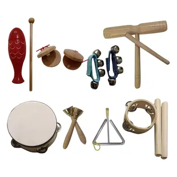 Комплект дървени музикални инструменти от 9 теми за момчета и момичета на възраст от 3 до 10 години, Подарък за рожден ден