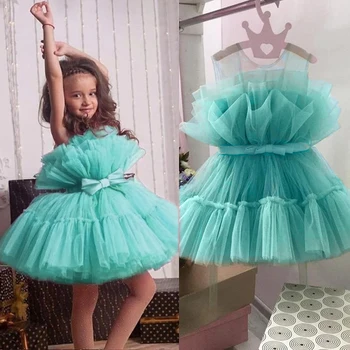 Празнична рокля за по-малките момичета на кръщението на новороденото от 1 до 2 години, бяло-зелена дрехи за деца, елегантна рокля за Коледното парти, Vestidos