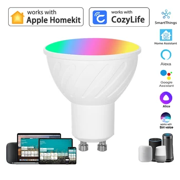 HomeKit Led Прожектор GU10 WiFi Smart App С затъмняване електрически Крушки RGBCW Siri Алекса Google SmartThings Alice Гласов Контрол Home Assist