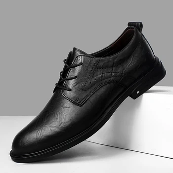 Мъжки модел обувки дантела Официалната бизнес обувки Sapato Social Masculino от естествена кожа, Елегантни булчински обувки, за костюми, мъжка мода