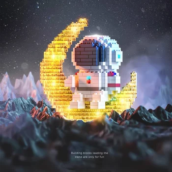 Астронавт На Луната Сладка Фигурка на Мини Диамант Строителни Блокове Малки Тухли 3D Modle Играчки за Деца Подаръци С Led Подсветка Начало Декор
