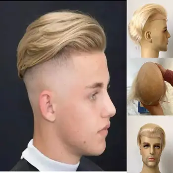 Перука от човешка коса за мъже, Холлофайбер, дантела, 8*10, Мъжки перуки от права коса, 613 цветове, подмяна на косата за мъже, система човешка коса