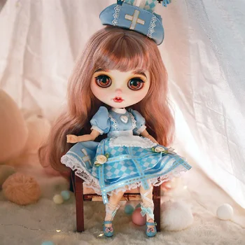 дрехи за кукла blythe комплект със синя пола шапка с заячьими уши ръчно изработени 28-30 см OB22 OB24 Рокля AZONE за кукли Барби Blyth аксесоари