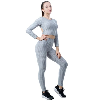 Спортен комплект за йога, женски костюм за фитнес Bubble Running с висока талия, праскова костюм за хип-хоп Bean