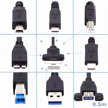 Високоскоростен кабел за трансфер на данни USB-C USB 3.0 2.0 B Micro Mini USB Type-C от мъжа към жената Micro B 3.0 за мобилен твърд диск