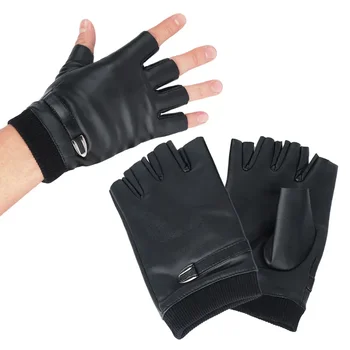 2023 Женски Черни ръкавици от изкуствена кожа без пръсти, Обикновен женски топли ръкавици на полпальца за шофьорски мъжки ръкавици в стил мотор-пънк, ръкавици Guantes