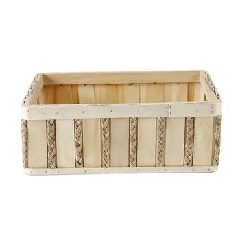 Дървена кутия за съхранение с дръжка, Предмети от бита, дрехи, контейнер за дребни неща, Органайзер ръчно изработени от ратан, кошница за аксесоари спални