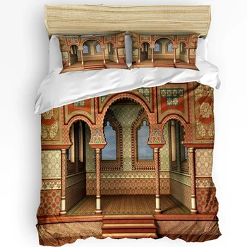 Стълба с дворцовия арка в стил ретро, комплект спално бельо от 3 теми за спалня, Двойно легло, Домашен текстил, чаршаф, Чаршаф, Калъфка за възглавница